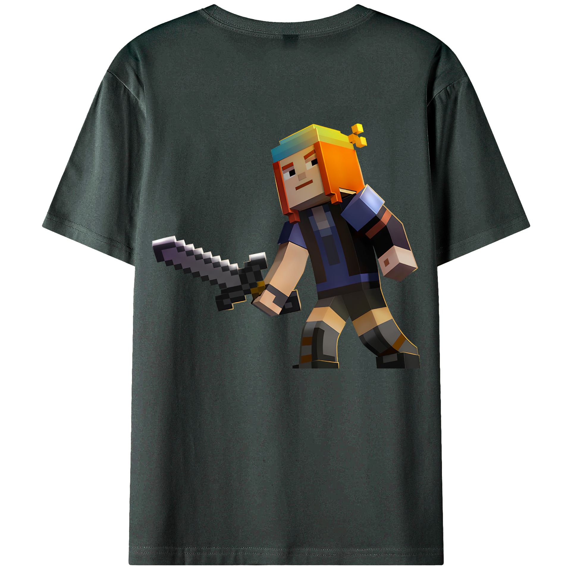 （画像用） マインクラフト ブロックの世界 Minecraft MC Block world 綿100％ メンズ半袖Tシャツ（バックプリント） 通気性